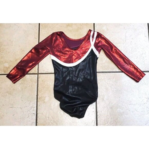 DREAMLIGHT Long Sleeve Gymnastics Leotard Child Size 6x-7 Red Black Sequins - Picture 4 of 7